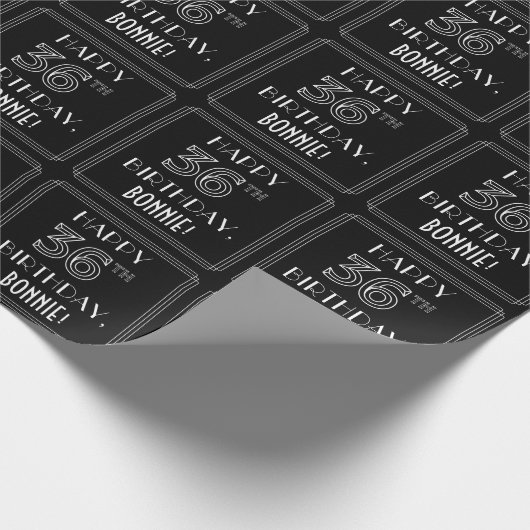 HAPPY 36TH BIRTHDAY; Art Deco Style met aangepaste Cadeaupapier (Hoek)