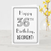 Happy 36th Birthday, Art Deco Style met aangepaste Kaart (Gele Bloem)