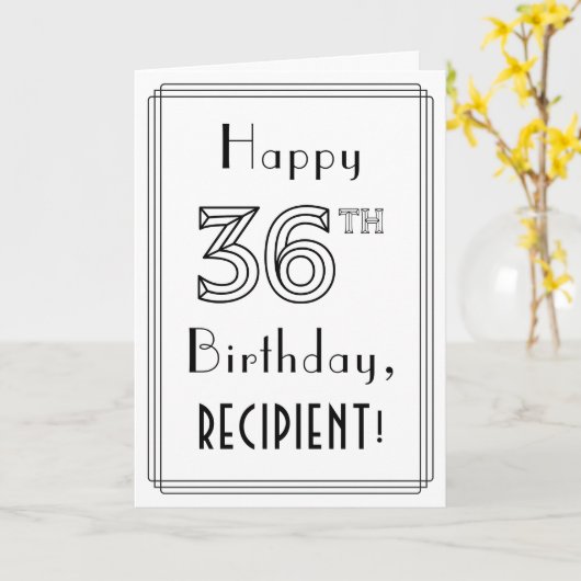 Happy 36th Birthday, Art Deco Style met aangepaste Kaart (Gele Bloem)