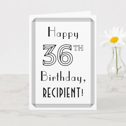 Happy 36th Birthday, Art Deco Style met aangepaste Kaart (Kleine Plant)