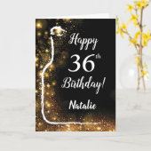 Happy 36th Birthday Black en Gold Glitter Wine Kaart (Gele Bloem)