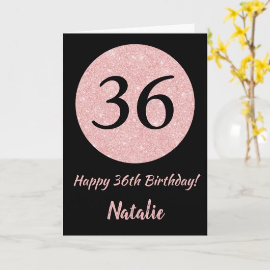 Happy 36th Birthday Zwart en Roos Pink Gold Kaart (Gele Bloem)