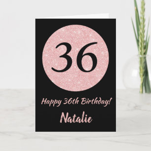 Happy 36th Birthday Zwart en Roos Pink Gold Kaart
