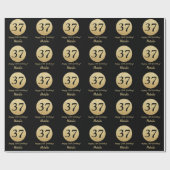 Happy 37th Birthday Black en Gold Glitter Cadeaupapier (Vlak)