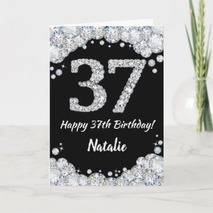 Happy 37th Birthday Black en Silver Glitter Card Kaart