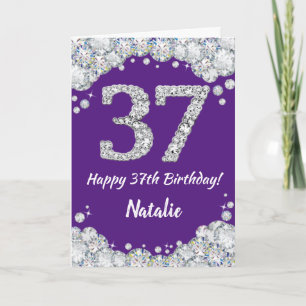 Happy 37th Birthday Paars en Silver Glitter Card Kaart