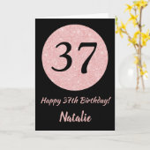 Happy 37th Birthday Zwart en Roos Pink Gold Kaart (Gele Bloem)