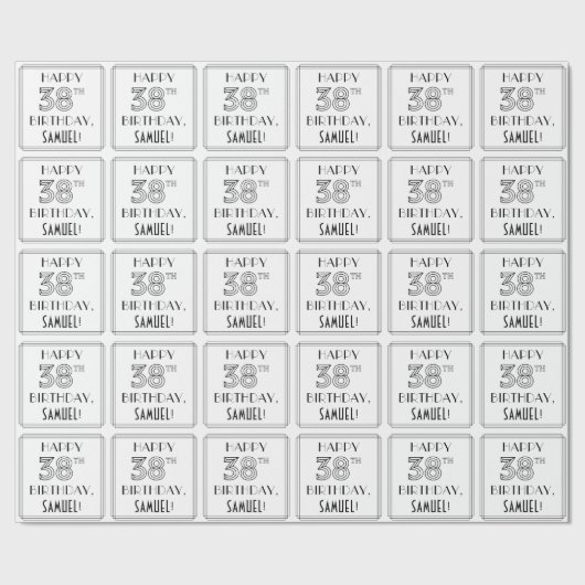 HAPPY 38TH BIRTHDAY; Art Deco Style; aangepaste na Cadeaupapier (Zoom)
