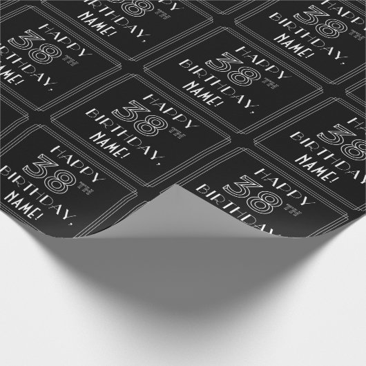 HAPPY 38TH BIRTHDAY; Art Deco Style met aangepaste Cadeaupapier (Hoek)
