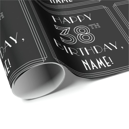 HAPPY 38TH BIRTHDAY; Art Deco Style met aangepaste Cadeaupapier (Rol Hoek)