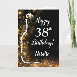 Happy 38th Birthday Black en Gold Glitter Wine Kaart