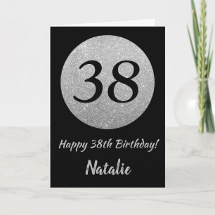 Happy 38th Birthday Black en Silver Glitter Card Kaart