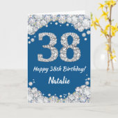 Happy 38th Birthday Blue en Silver Glitter Card Kaart (Gele Bloem)