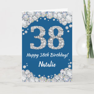 Happy 38th Birthday Blue en Silver Glitter Card Kaart