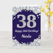 Happy 38th Birthday Navy Blue en Silver Glitter Kaart (Gele Bloem)