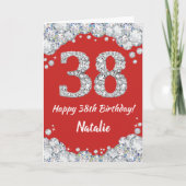 Happy 38th Birthday Red en Silver Glitter Card Kaart (Voorkant)