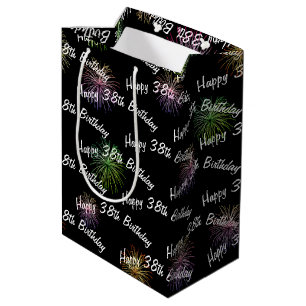 Happy 38th Birthday-vuurwerk op zwart Medium Cadeauzakje