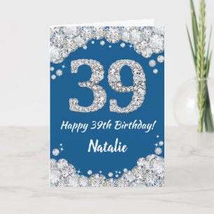 Happy 39th Birthday Blue en Silver Glitter Card Kaart