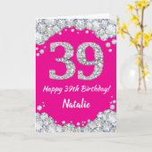 Happy 39th Birthday Hot Pink en Silver Glitter Kaart (Gele Bloem)