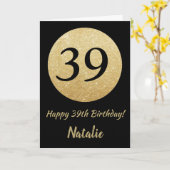 Happy 39th Birthday Zwart en Goud Glitter Kaart (Gele Bloem)