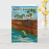 Happy 3 Birthday Kinderen Teddy Bear vissen Kaart (Gele Bloem)