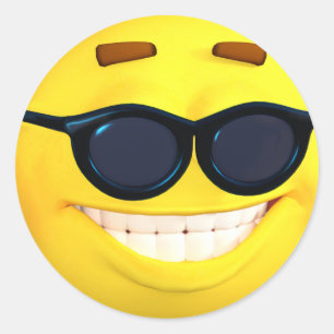 Happy 3D-effect Emoji met zonnebril Ronde Sticker