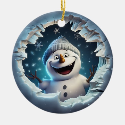 Happy 3d Snowman Keramisch Ornament (Voorkant)