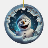 Happy 3d Snowman Keramisch Ornament (Achterkant)