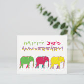 Happy 3e Jubileum Olifanten Silhouette Neon Briefkaart (Staand voorkant)