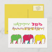 Happy 3e Jubileum Olifanten Silhouette Neon Briefkaart (Voorkant / Achterkant)
