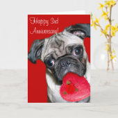 Happy 3e Jubileum pug wenskaart Kaart (Gele Bloem)