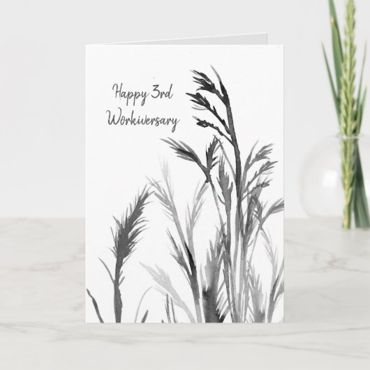Happy 3e Workiversary Zwart Wit Planten Kaart (Voorkant)