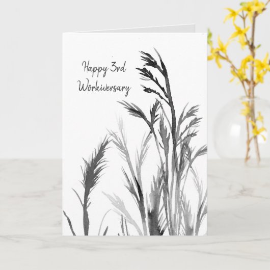 Happy 3e Workiversary Zwart Wit Planten Kaart (Gele Bloem)