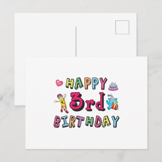 Happy 3rd Birthday 3 year old b-day wishes Briefkaart (Voorkant / Achterkant)