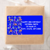 Happy 3rd Birthday Adresetiketten, blauw Etiket (Insitu)