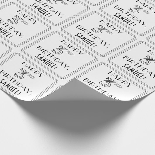 HAPPY 3RD BIRTHDAY; Art Deco Style; aangepaste naa Cadeaupapier (Hoek)