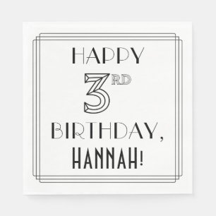 HAPPY 3RD BIRTHDAY; Art Deco Style; aangepaste naa Servet