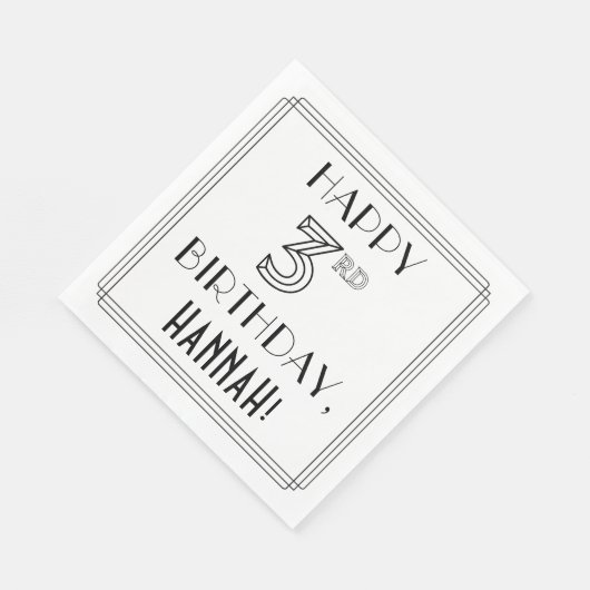 HAPPY 3RD BIRTHDAY; Art Deco Style; aangepaste naa Servet (Hoek)