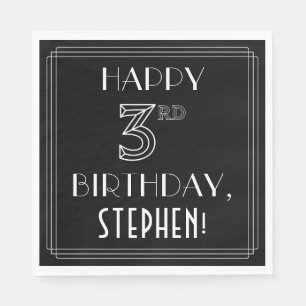 HAPPY 3RD BIRTHDAY; Art Deco Style; aangepaste naa Servet