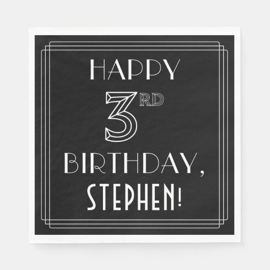 HAPPY 3RD BIRTHDAY; Art Deco Style; aangepaste naa Servet (Voorkant)