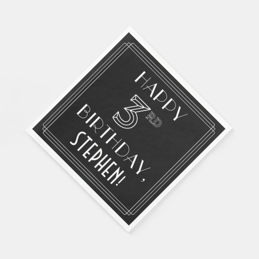 HAPPY 3RD BIRTHDAY; Art Deco Style; aangepaste naa Servet (Hoek)
