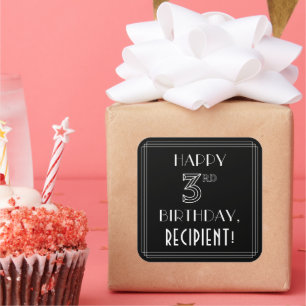 HAPPY 3RD BIRTHDAY; Art Deco Style; aangepaste naa Vierkante Sticker