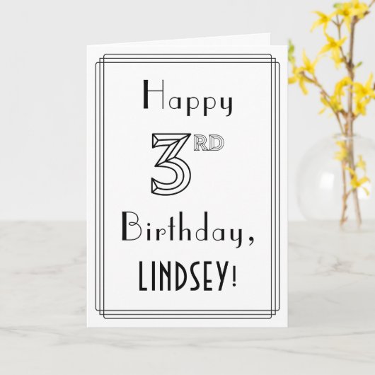 Happy 3rd Birthday, Art Deco Style met aangepaste Kaart (Gele Bloem)