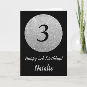 Happy 3rd Birthday Black en Silver Glitter Card Kaart