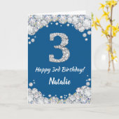 Happy 3rd Birthday Blue en Silver Glitter Card Kaart (Gele Bloem)