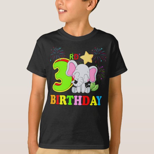 Happy 3rd Birthday Boy Baby Olifant Kind - Drie T-shirt (Voorkant)