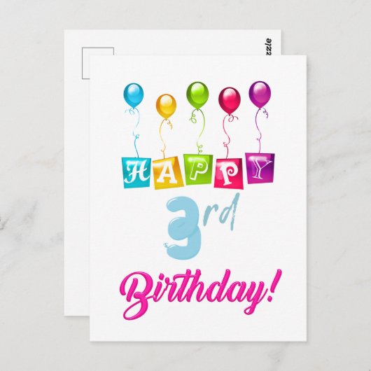 Happy 3rd Birthday Briefkaart (Voorkant / Achterkant)