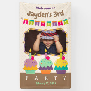 Happy 3rd Birthday Colorful Cupcakes Bunting Photo Spandoek