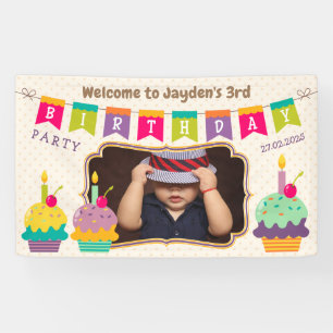 Happy 3rd Birthday Colorful Cupcakes Bunting Photo Spandoek