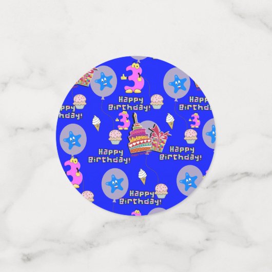 Happy 3rd Birthday Confetti, #3 Blue Confetti (Kleine voorkant)